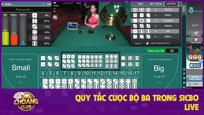 Quy tắc cược bộ ba trong Sicbo live